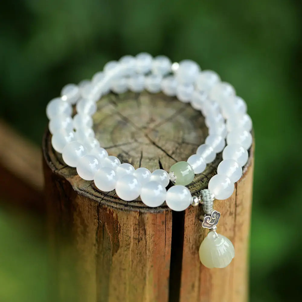 BWOOOH White Agate Jade Lotus Protection Bracelet | natural stone spiritual bracelet for healing and mindful living