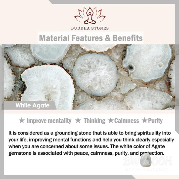 BWOOOH White Agate Jade Lotus Protection Bracelet | natural stone spiritual bracelet for healing and mindful living