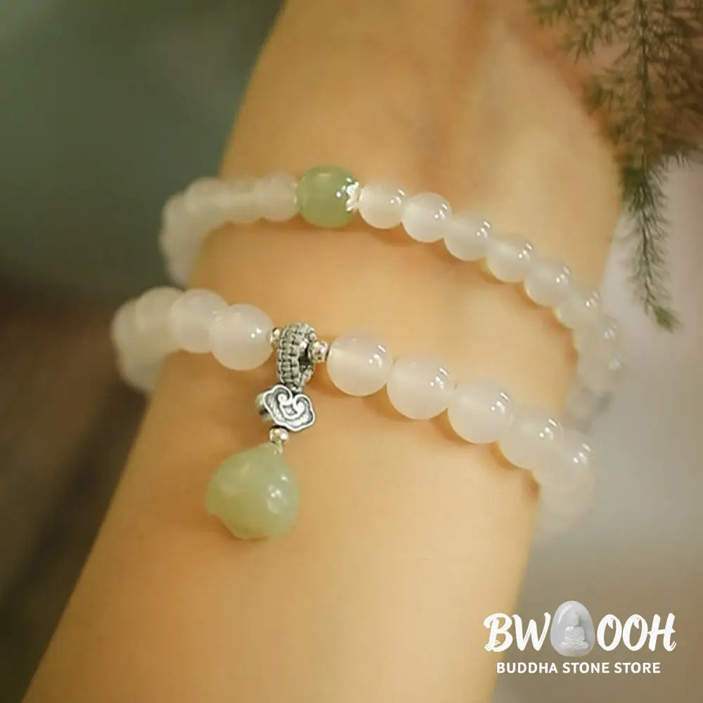 BWOOOH White Agate Jade Lotus Protection Bracelet | natural stone spiritual bracelet for healing and mindful living