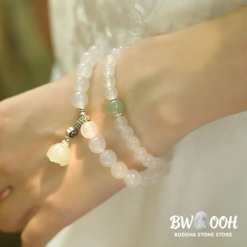 BWOOOH White Agate Jade Lotus Protection Bracelet | natural stone spiritual bracelet for healing and mindful living