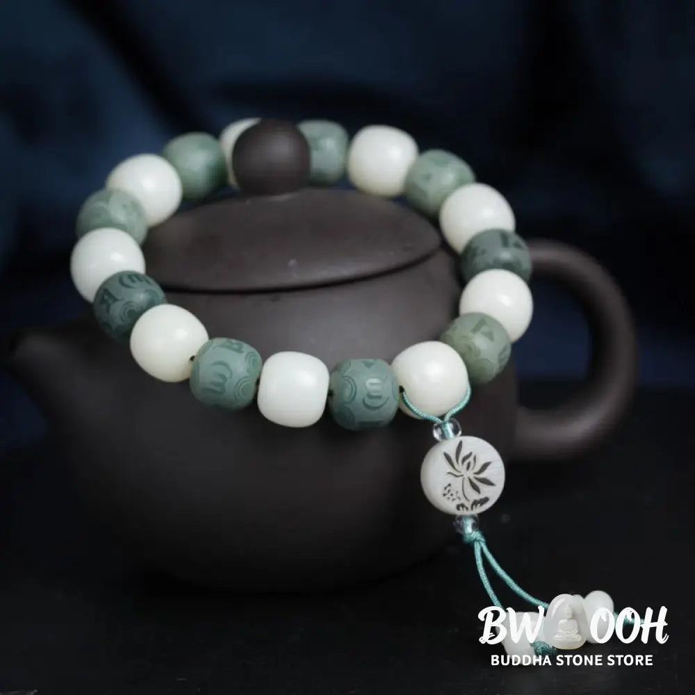 Buddha Stones White Bodhi Six True Words Protection Bracelet - BWOOOH - 10*11mm - Bracelet