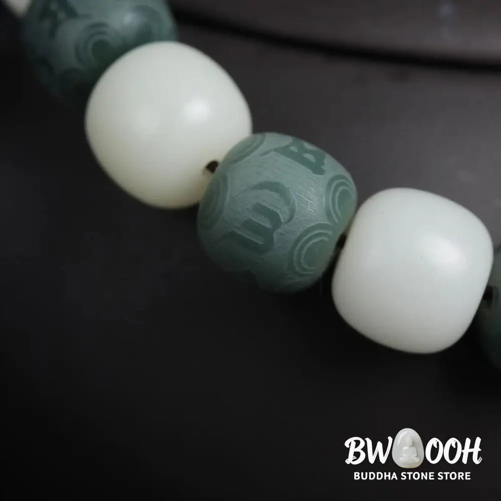 Buddha Stones White Bodhi Six True Words Protection Bracelet - BWOOOH - 10*11mm - Bracelet