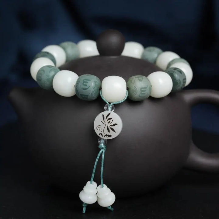 BWOOOH White Bodhi Six True Words Protection Bracelet bodhi seed bracelet Buddhist mala enlightenment bracelet