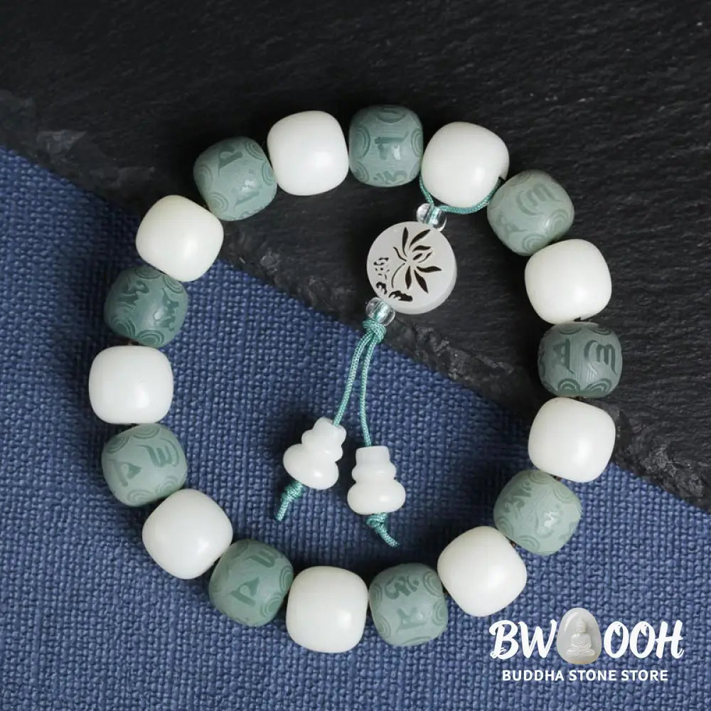 Buddha Stones White Bodhi Six True Words Protection Bracelet - BWOOOH - 10*11mm - Bracelet