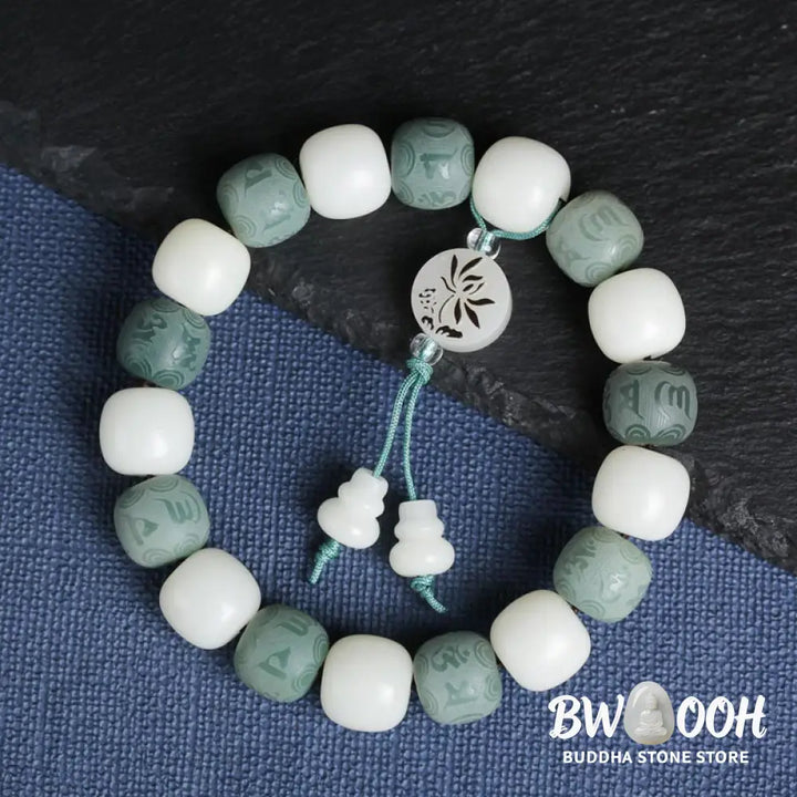 Buddha Stones White Bodhi Six True Words Protection Bracelet - BWOOOH - 10*11mm - Bracelet