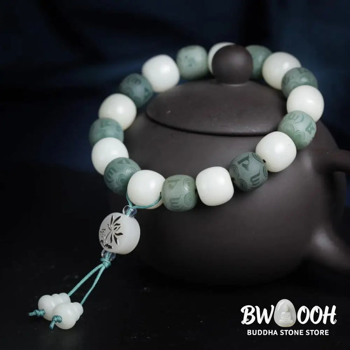 Buddha Stones White Bodhi Six True Words Protection Bracelet - BWOOOH - 10*11mm - Bracelet