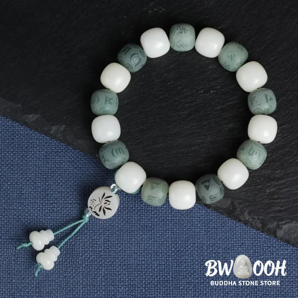 Buddha Stones White Bodhi Six True Words Protection Bracelet - BWOOOH - 10*11mm - Bracelet