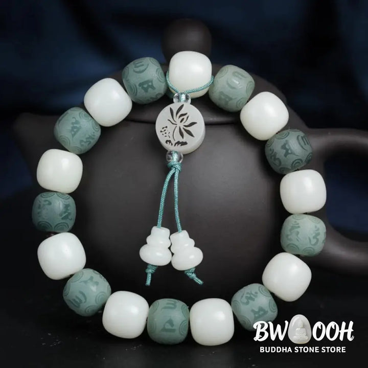 Buddha Stones White Bodhi Six True Words Protection Bracelet - BWOOOH - 10*11mm - Bracelet