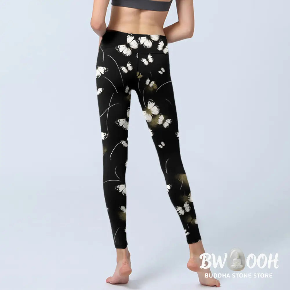 BWOOOH printed yoga leggings - White Butterfly Starlight Print Exercise