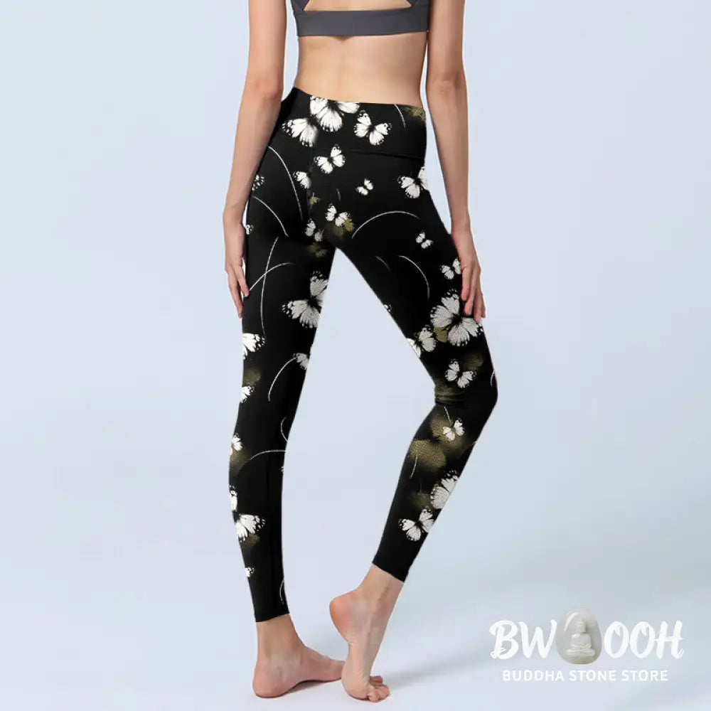 BWOOOH printed yoga leggings - White Butterfly Starlight Print Exercise