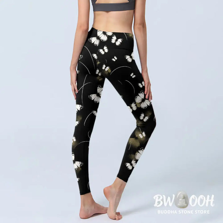 BWOOOH printed yoga leggings - White Butterfly Starlight Print Exercise