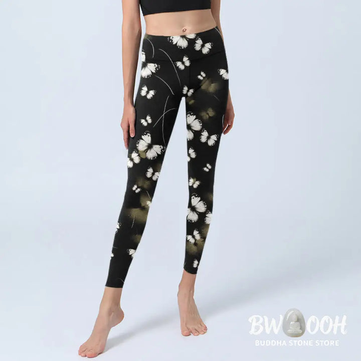 BWOOOH printed yoga leggings - White Butterfly Starlight Print Exercise