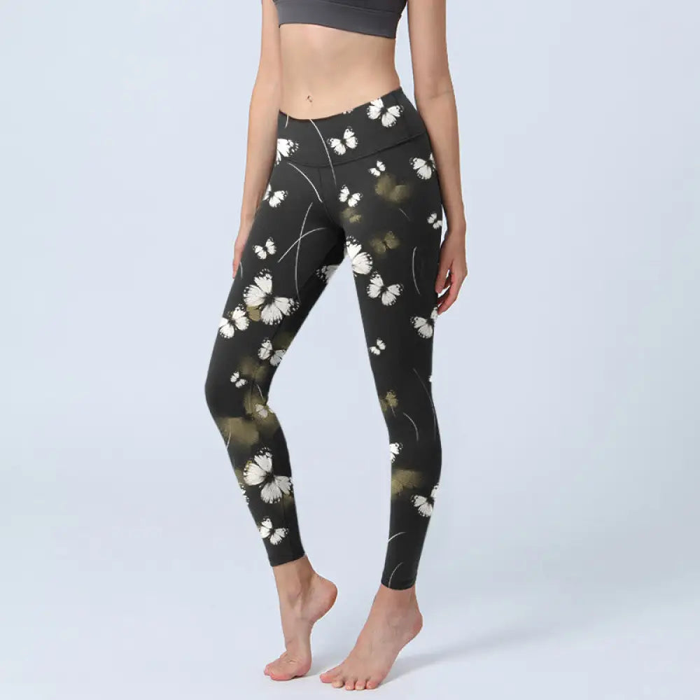 BWOOOH printed yoga leggings - White Butterfly Starlight Print Exercise