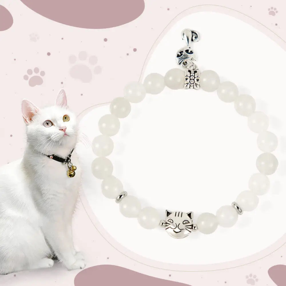 Buddha Stones White Cat White Jade Luck Blessing Bracelet - White Cat(Wrist Circumference 15-16cm) - Bracelet
