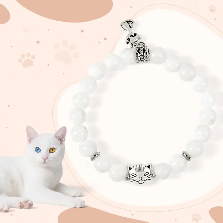 Buddha Stones White Cat Natural White Chalcedony Bead Positive Bracelet - White Cat(Wrist Circumference 14-16cm)