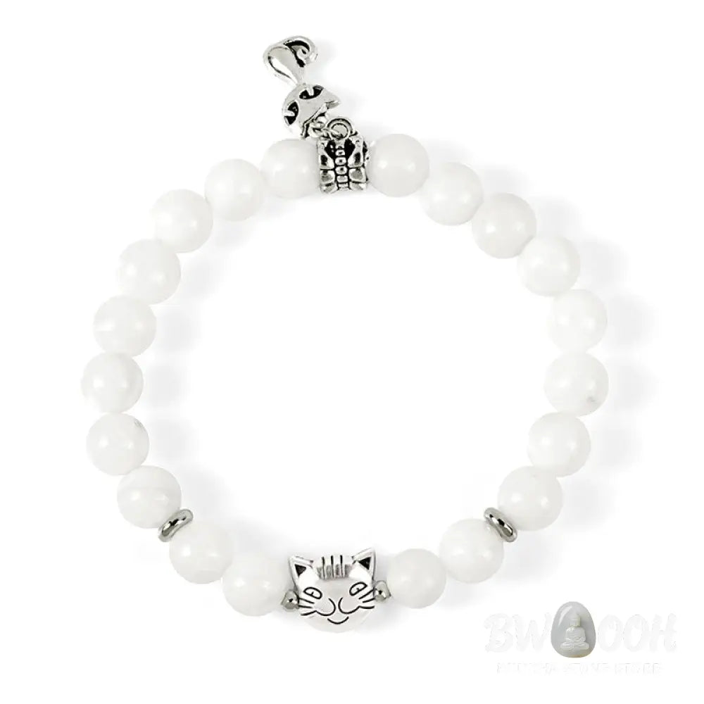 Buddha Stones White Cat Natural White Chalcedony Bead Positive Bracelet - White Cat(Wrist Circumference 14-16cm)