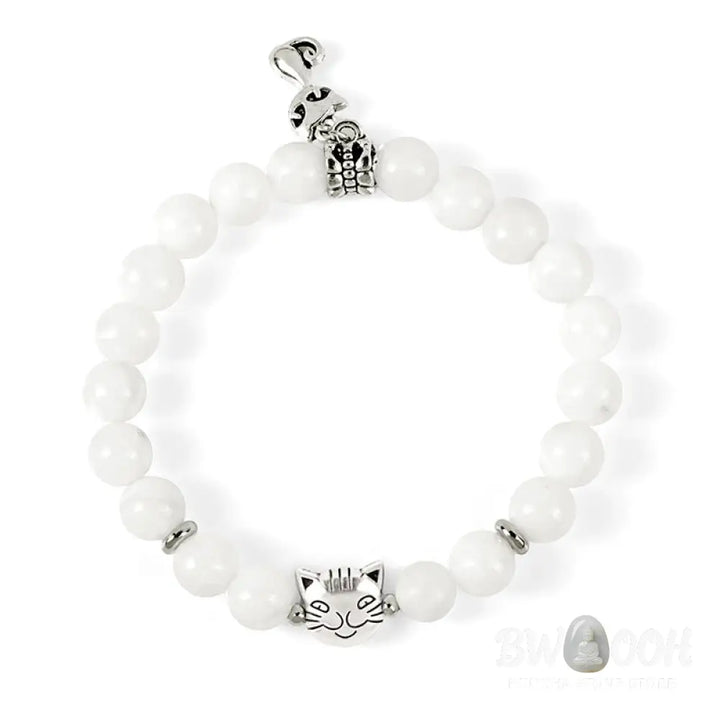 Buddha Stones White Cat Natural White Chalcedony Bead Positive Bracelet - White Cat(Wrist Circumference 14-16cm)