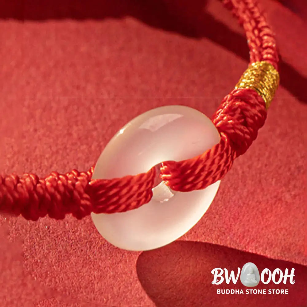 Buddha Stones White Chalcedony Peace Buckle Braided Connection Bracelet - Bracelet