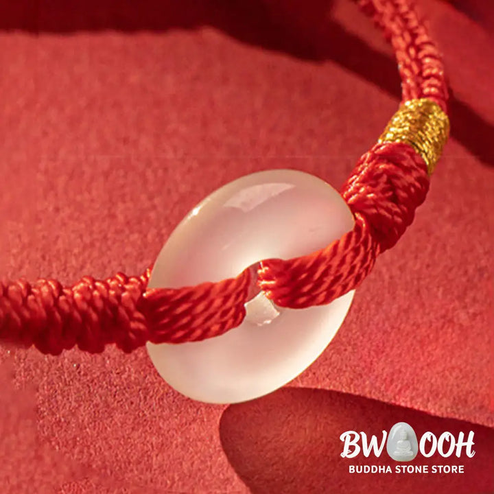 Buddha Stones White Chalcedony Peace Buckle Braided Connection Bracelet - Bracelet