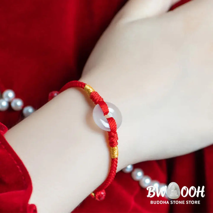 Buddha Stones White Chalcedony Peace Buckle Braided Connection Bracelet - Bracelet