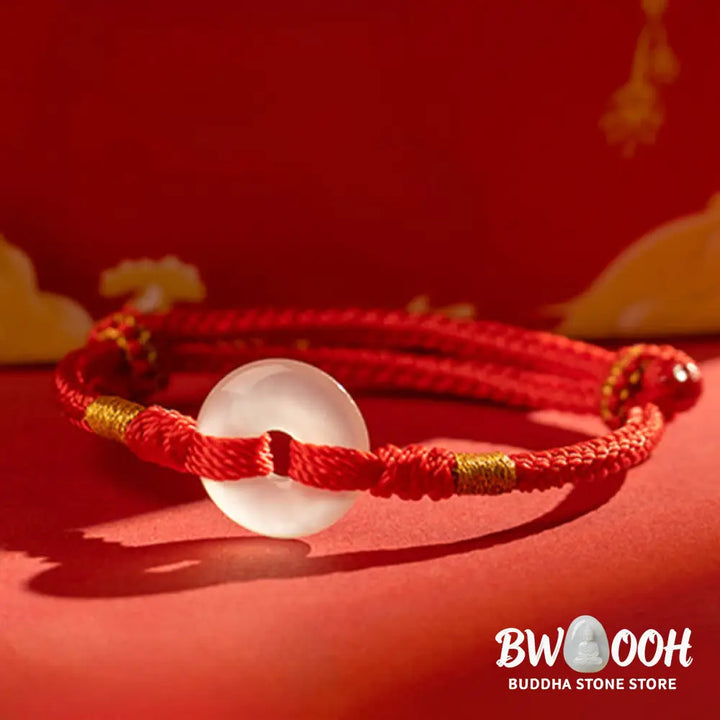 Buddha Stones White Chalcedony Peace Buckle Braided Connection Bracelet - Bracelet