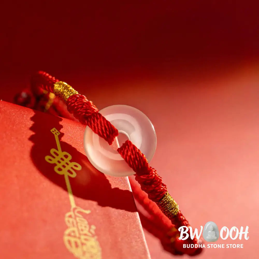 Buddha Stones White Chalcedony Peace Buckle Braided Connection Bracelet - Bracelet