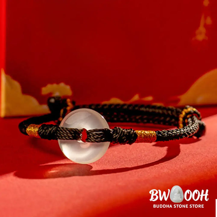 Buddha Stones White Chalcedony Peace Buckle Braided Connection Bracelet - Bracelet