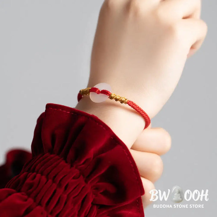 Buddha Stones White Chalcedony Peace Buckle Connection Rope Knot Bracelet - Bracelet