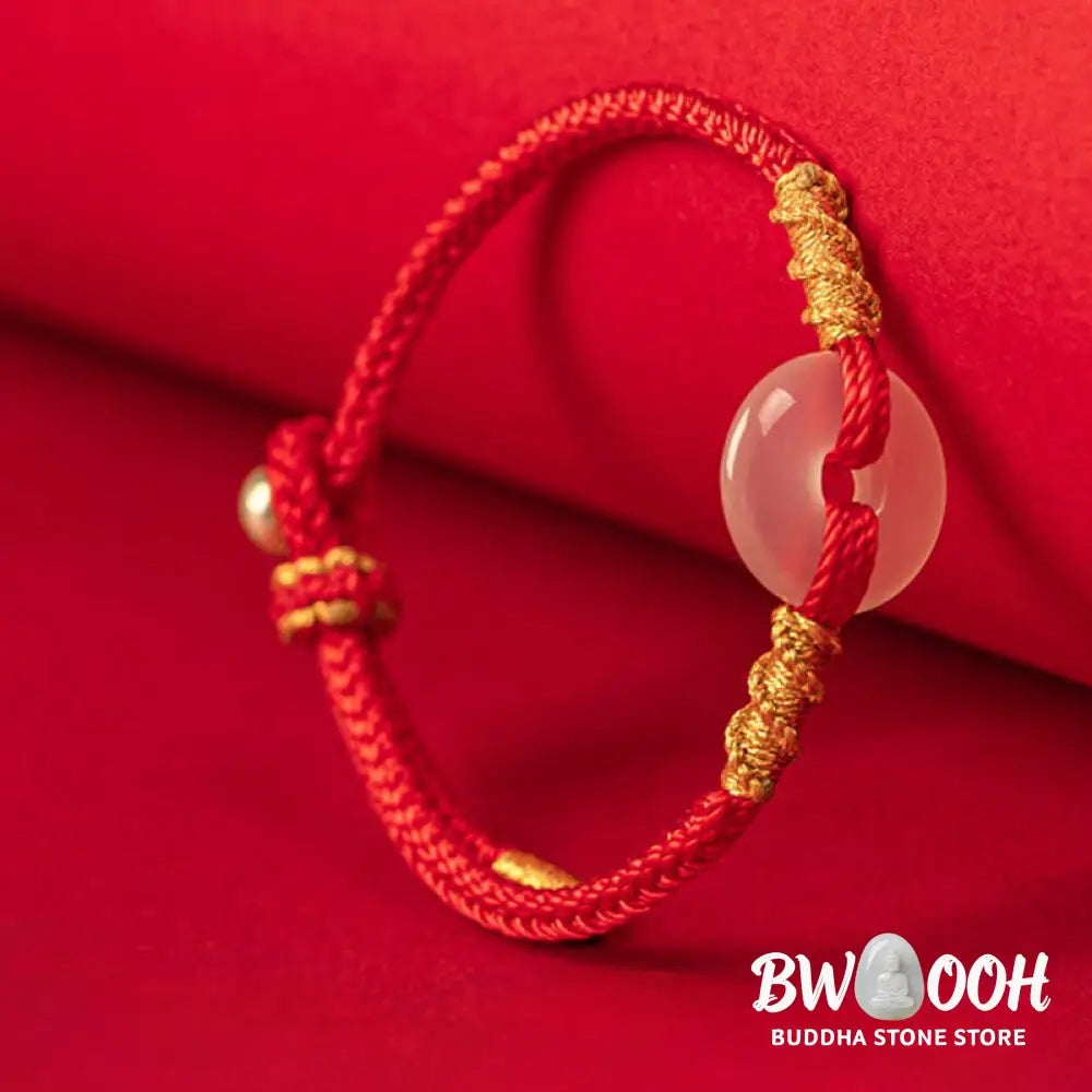 Buddha Stones White Chalcedony Peace Buckle Connection Rope Knot Bracelet - Bracelet