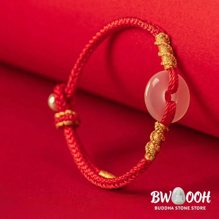 Buddha Stones White Chalcedony Peace Buckle Connection Rope Knot Bracelet - Bracelet