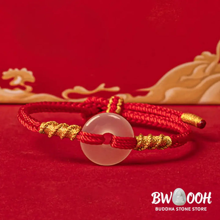 Buddha Stones White Chalcedony Peace Buckle Connection Rope Knot Bracelet - Bracelet