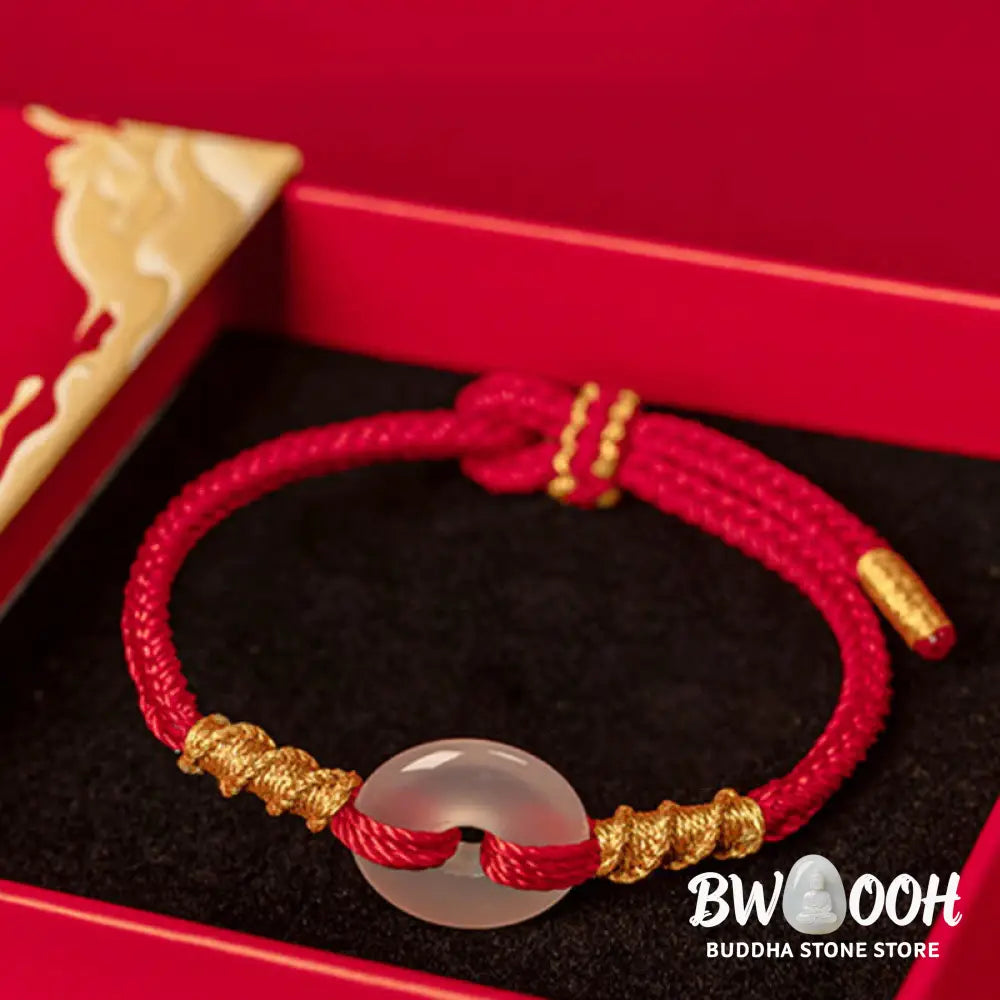Buddha Stones White Chalcedony Peace Buckle Connection Rope Knot Bracelet - Bracelet