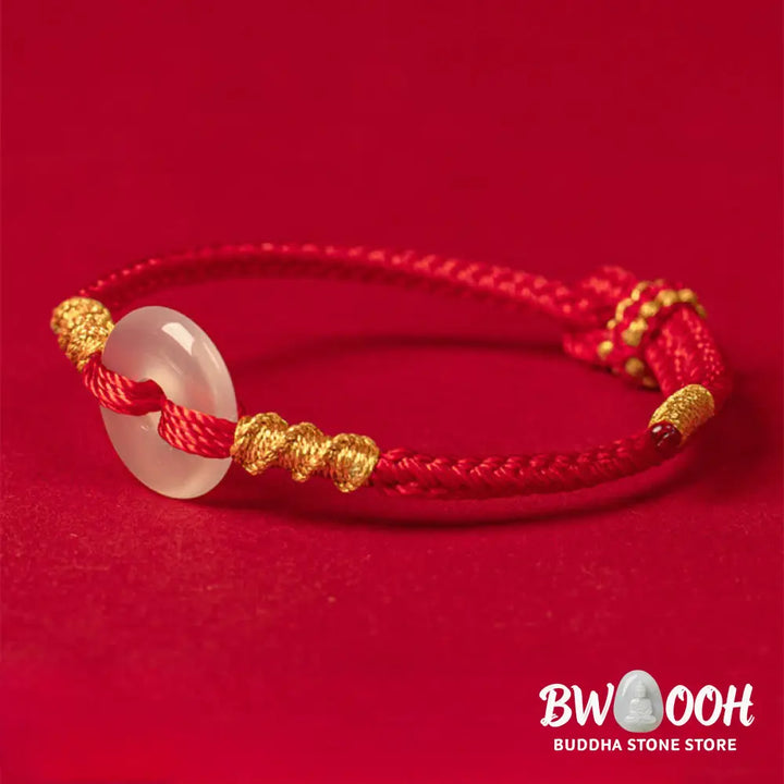 Buddha Stones White Chalcedony Peace Buckle Connection Rope Knot Bracelet - Bracelet