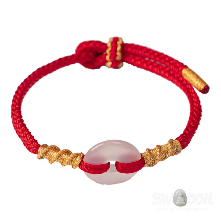 Buddha Stones White Chalcedony Peace Buckle Connection Rope Knot Bracelet - Bracelet