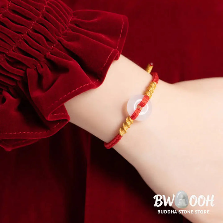 Buddha Stones White Chalcedony Peace Buckle Connection Rope Knot Bracelet - Bracelet