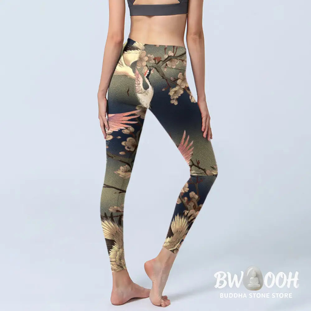 BWOOOH printed yoga leggings - White Crane White Blossoming Branch Prin