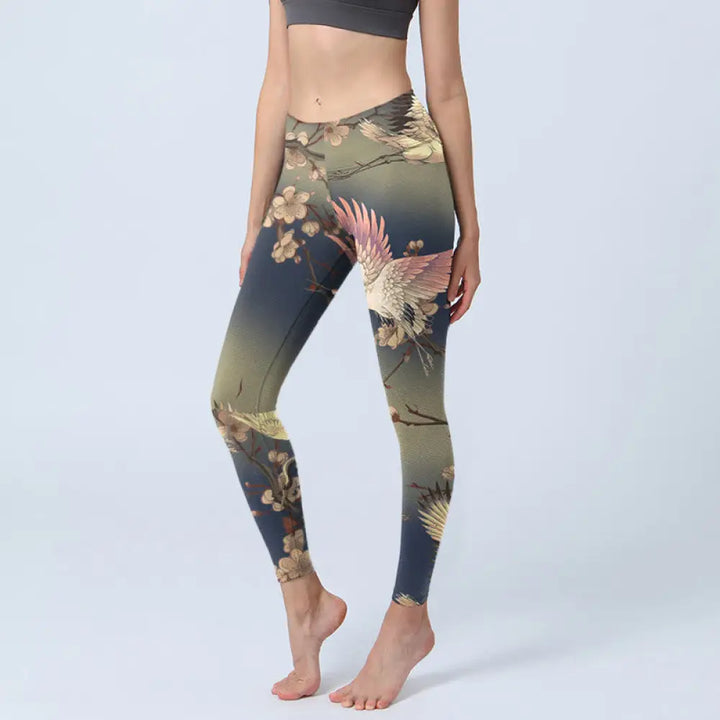 BWOOOH printed yoga leggings - White Crane White Blossoming Branch Prin