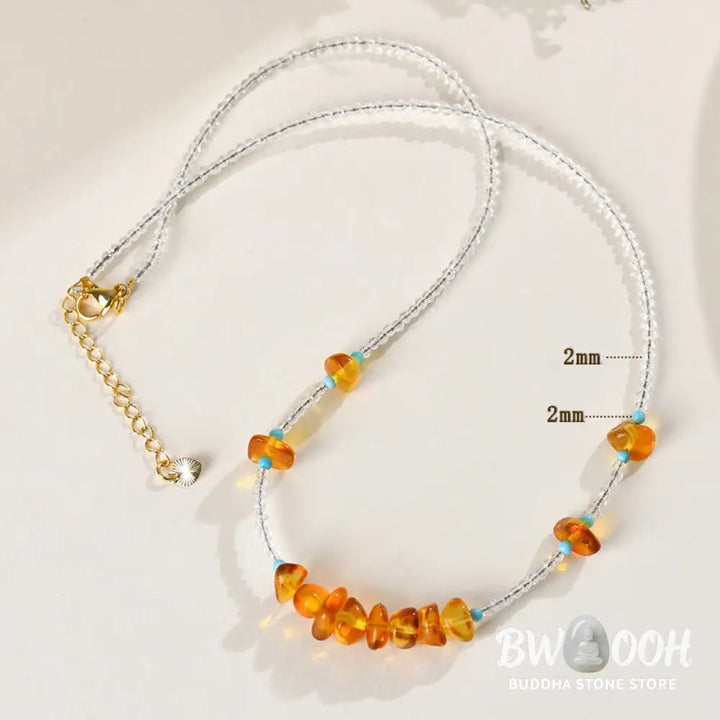 Buddha Stones White Crystal Bead Irregular Amber Clarity Necklace Pendant - BWOOOH - White Crystal &amp; Amber - Necklaces