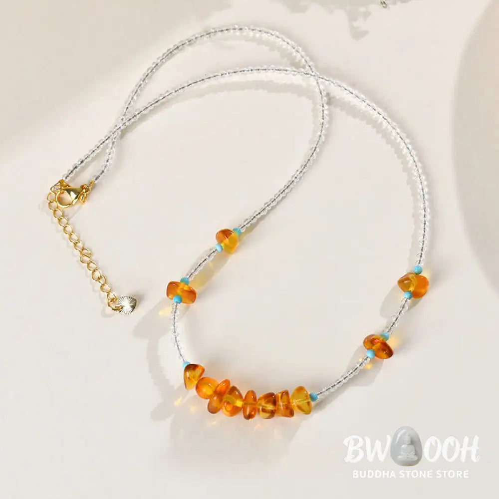 Buddha Stones White Crystal Bead Irregular Amber Clarity Necklace Pendant - BWOOOH - White Crystal &amp; Amber - Necklaces