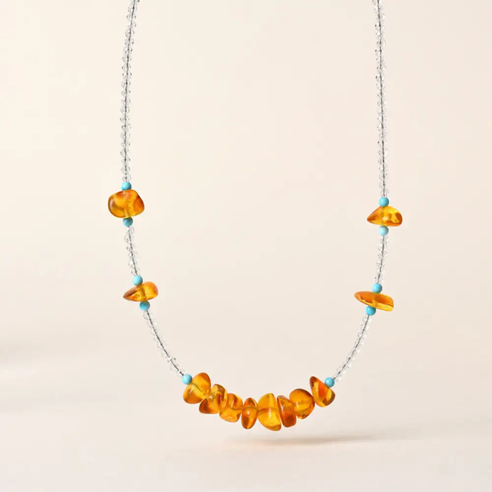 Buddha Stones White Crystal Bead Irregular Amber Clarity Necklace Pendant - BWOOOH - White Crystal & Amber - Necklaces