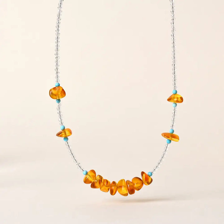 Buddha Stones White Crystal Bead Irregular Amber Clarity Necklace Pendant - BWOOOH - White Crystal &amp; Amber - Necklaces