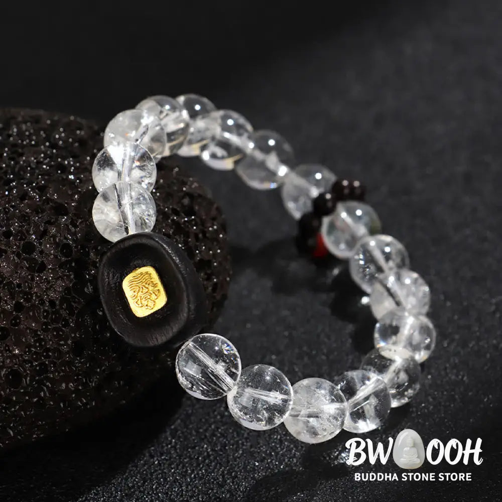 Buddha Stones White Crystal Ebony Wood Sak Yant Zashi Lhamo Healing Bracelet - BWOOOH - Bracelet