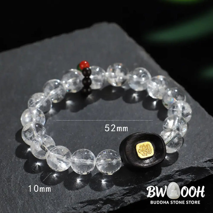 Buddha Stones White Crystal Ebony Wood Sak Yant Zashi Lhamo Healing Bracelet - BWOOOH - Bracelet