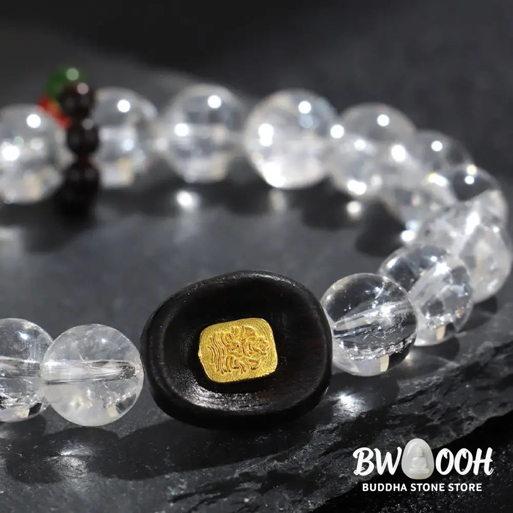 Buddha Stones White Crystal Ebony Wood Sak Yant Zashi Lhamo Healing Bracelet - BWOOOH - Bracelet