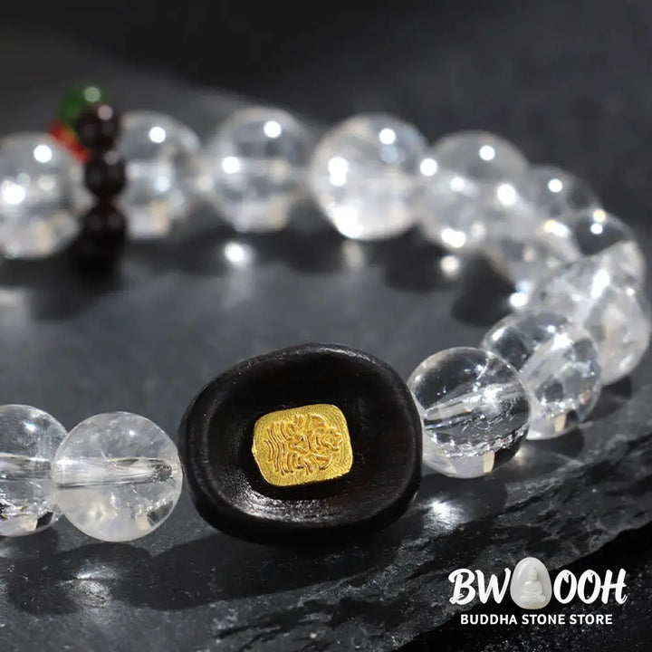 Buddha Stones White Crystal Ebony Wood Sak Yant Zashi Lhamo Healing Bracelet - BWOOOH - Bracelet