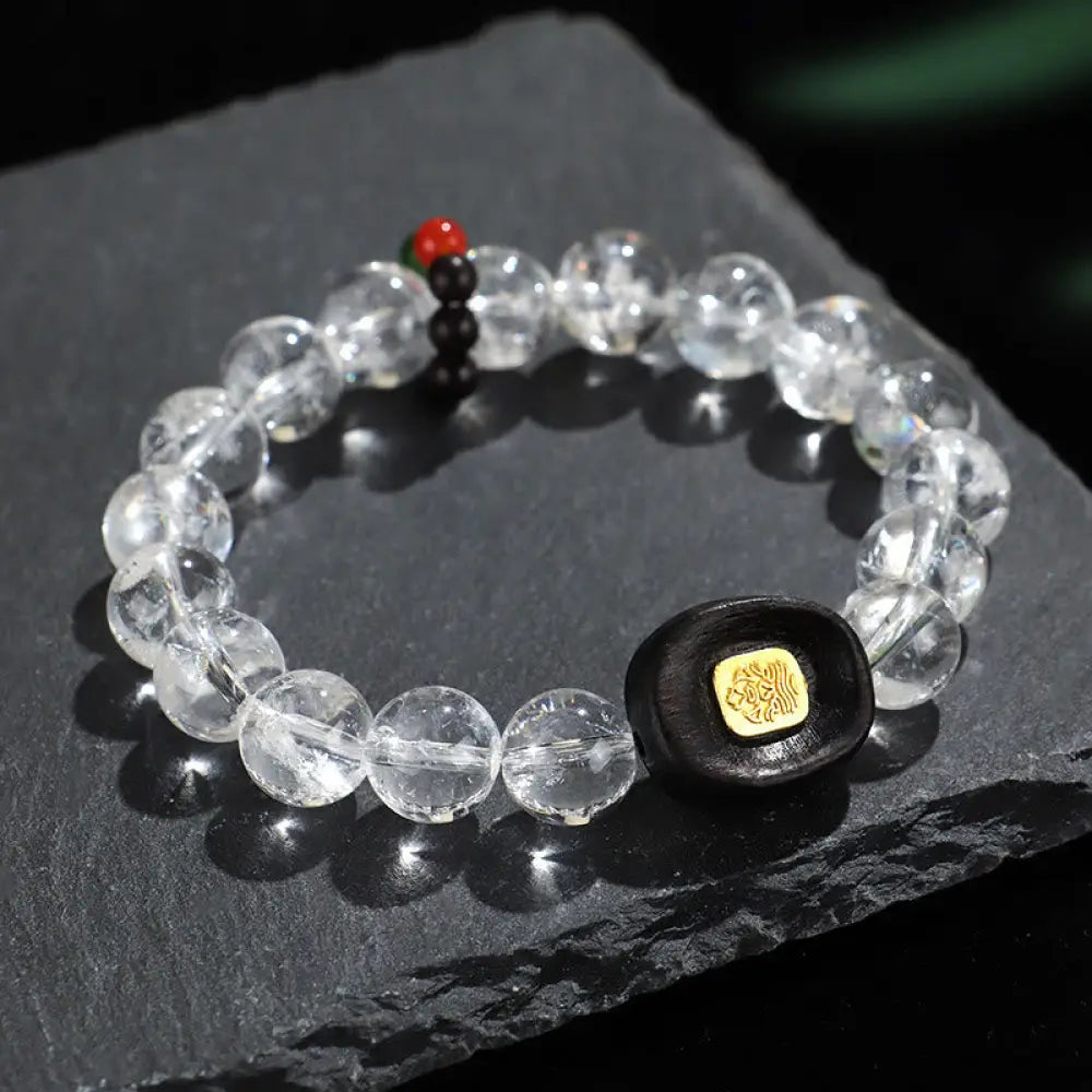 BWOOOH White Crystal Ebony Wood Sak Yant Zashi Lhamo Healing Bracelet - BWOOOH - White Crystal Ebony Wood Sak