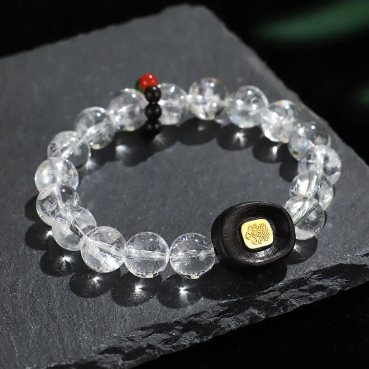 BWOOOH White Crystal Ebony Wood Sak Yant Zashi Lhamo Healing Bracelet - BWOOOH - White Crystal Ebony Wood Sak