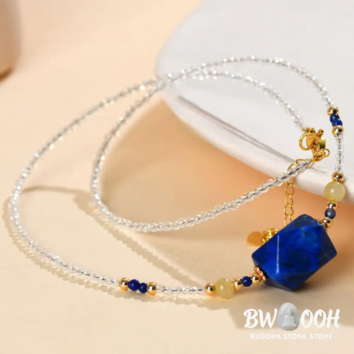 Buddha Stones White Crystal Lazurite Healing Meditation Necklace Pendant - BWOOOH - White Crystal &amp; Lazurite