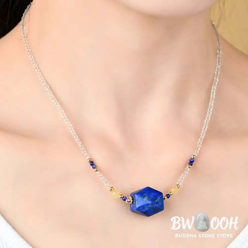 Buddha Stones White Crystal Lazurite Healing Meditation Necklace Pendant - BWOOOH - White Crystal &amp; Lazurite