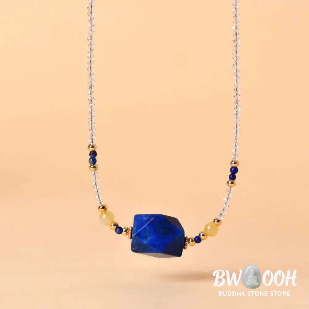 Buddha Stones White Crystal Lazurite Healing Meditation Necklace Pendant - BWOOOH - White Crystal & Lazurite